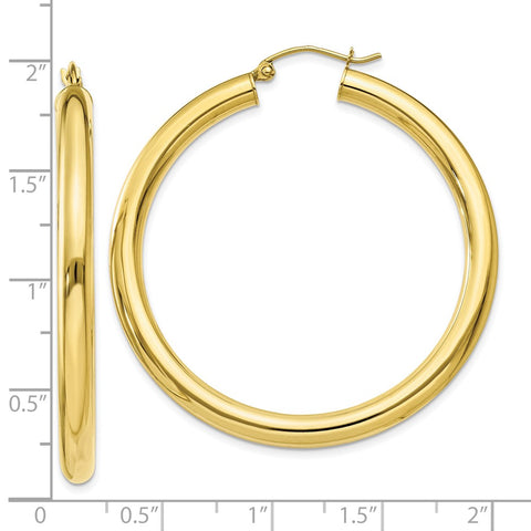 10K Polished 4mm Tube Hoop Earrings-WBC-10T951