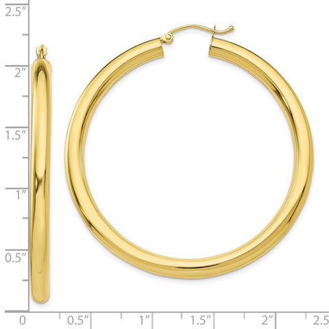 10K Polished 4mm Tube Hoop Earrings-WBC-10T952