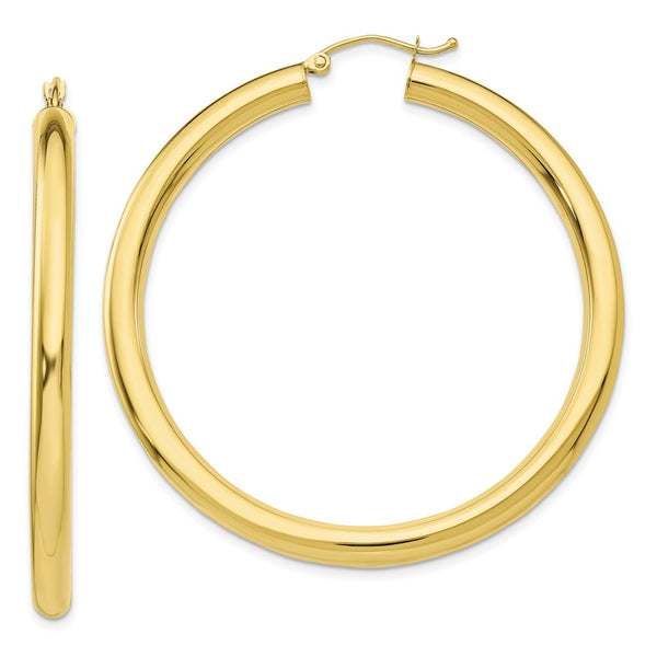 10K Polished 4mm Tube Hoop Earrings-WBC-10T952