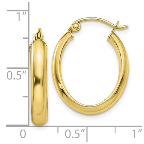 10k Polished 3.5mm Oval Hoop Earrings-WBC-10T985