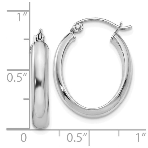 10k White Gold Polished 3.5mm Oval Hoop Earrings-WBC-10T988