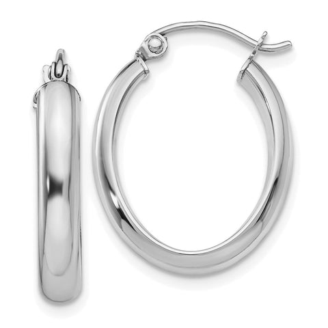 10k White Gold Polished 3.5mm Oval Hoop Earrings-WBC-10T988