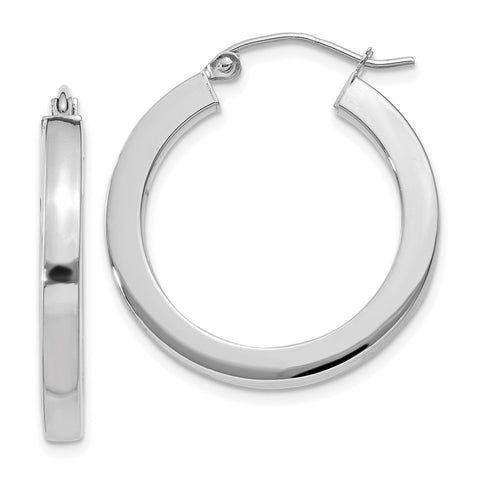 10k White Gold 3mm Polished Square Tube Hoop Earrings-WBC-10T990