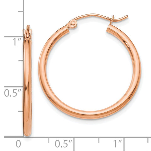 10K Rose Gold Polished 2mm Tube Hoop Earrings-WBC-10T992