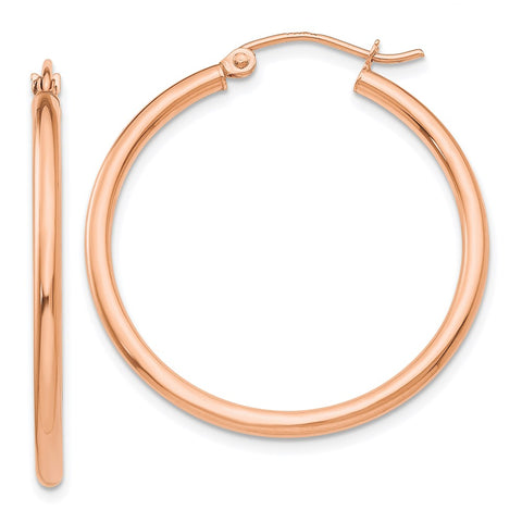 10K Rose Gold Polished 2mm Tube Hoop Earrings-WBC-10T993