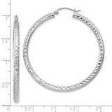 10k White Gold Diamond-cut 3mm Round Hoop Earrings-WBC-10TC258