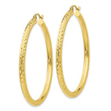 10k Diamond-cut 3mm Round Hoop Earrings-WBC-10TC270