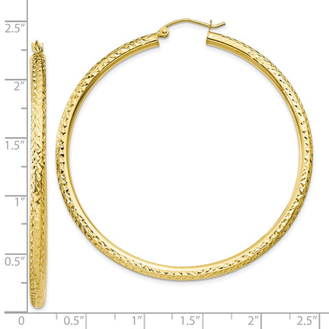 10k Diamond-cut 3mm Round Hoop Earrings-WBC-10TC272