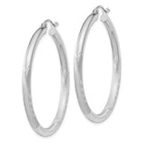 10k White Gold Satin & Diamond-cut 3mm Round Hoop Earrings-WBC-10TC281