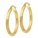 10k Satin & Diamond-cut 3mm Round Hoop Earrings-WBC-10TC288