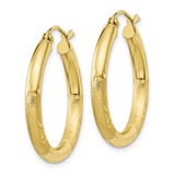 10k Satin & Diamond-cut 3mm Round Hoop Earrings-WBC-10TC289