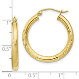 10k Satin & Diamond-cut 3mm Round Hoop Earrings-WBC-10TC289