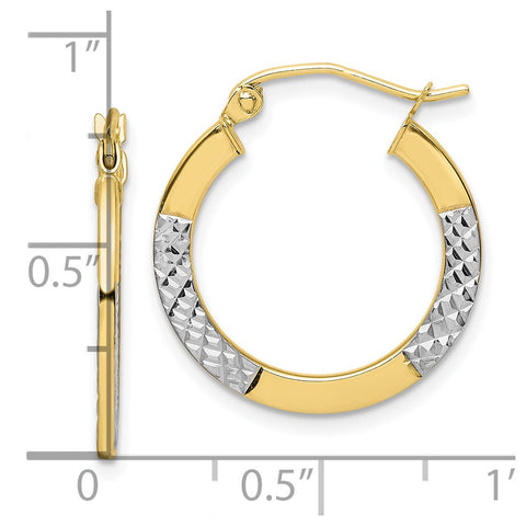 10K & Rhodium Diamond Cut 2.5x20mm Hoop Earrings-WBC-10TC325