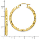 10K Diamond Cut 3x35mm Hollow Tube Hoop Earrings-WBC-10TC347