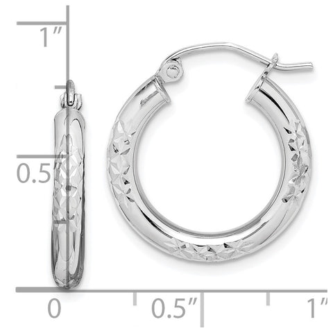 10K White Gold Diamond Cut 3mm Hoop Earrings-WBC-10TC349