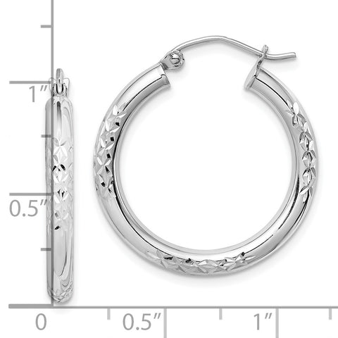 10K White Gold Diamond Cut 3mm Hoop Earrings-WBC-10TC350