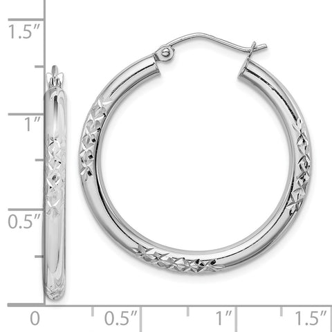 10K White Gold Cut 3mm Hoop Earrings-WBC-10TC351