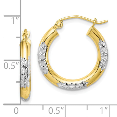 10K & Rhodium Diamond Cut 3mm Hoop Earrings-WBC-10TC354