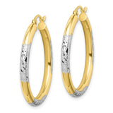 10K & Rhodium Diamond Cut 3mm Hoop Earrings-WBC-10TC356