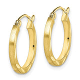 10K Satin Diamond Cut 2x20mm Hoop Earrings-WBC-10TC362