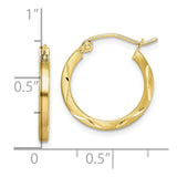 10K Satin Diamond Cut 2x20mm Hoop Earrings-WBC-10TC362