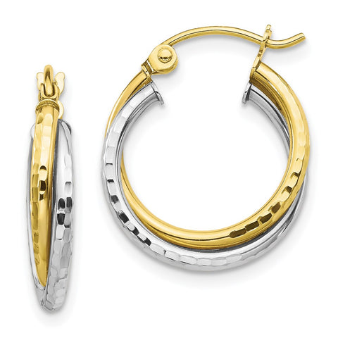 10K Two-tone Textured Twist Hoop Earrings-WBC-10TC366