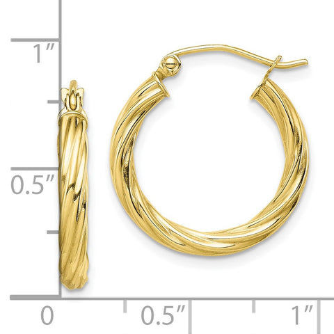 10k Polished 3mm Twisted Hoop Earrings-WBC-10TC384