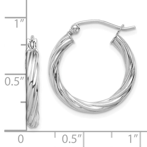 10k White Gold Polished 3mm Twisted Hoop Earrings-WBC-10TC385