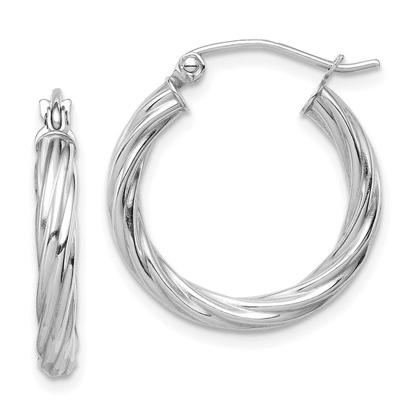 10k White Gold Polished 3mm Twisted Hoop Earrings-WBC-10TC385