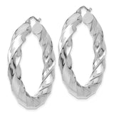 10k White Gold Diamond-cut 2mm Round Tube Hoop Earrings-WBC-10TC393W