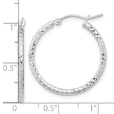 10k White Gold Diamond-cut 2mm Round Tube Hoop Earrings-WBC-10TC393W
