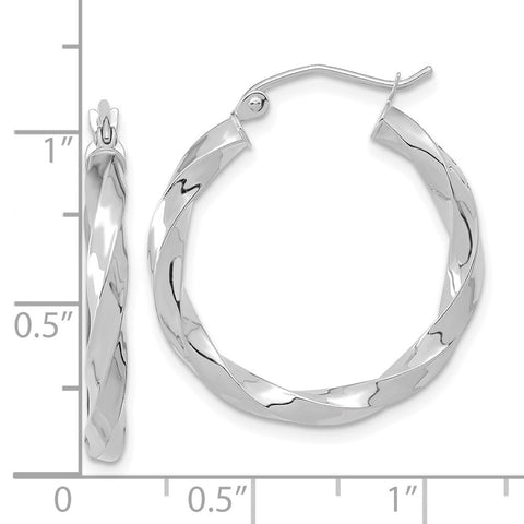 10k White Gold 3mm Twisted Hoop Earrings-WBC-10TC400W