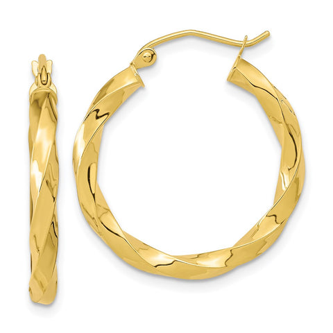 10k Polished 3mm Twisted Hoop Earrings-WBC-10TC400