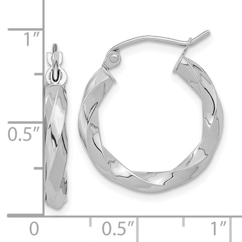 10k White Gold 3mm Twisted Hoop Earrings-WBC-10TC401W