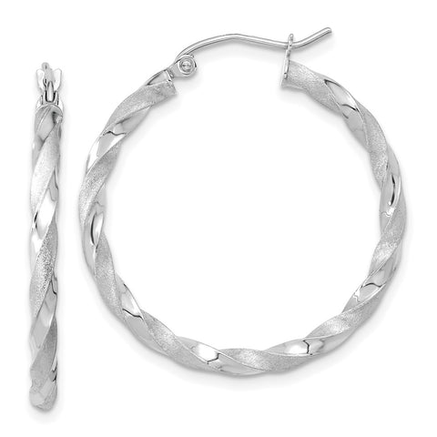 10k White Gold Polished & Satin Twisted Hoop Earrings-WBC-10TC402W