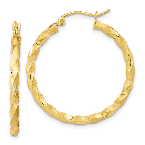 10k Polished & Satin Twisted Hoop Earrings-WBC-10TC402