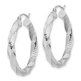 10K White Gold Polished & Textured Twist Hoop Earrings-WBC-10TC403W