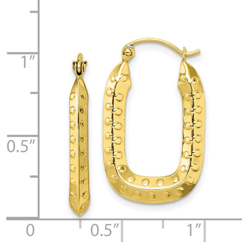 10k Polished Textured Rectangle Hoop Earrings-WBC-10TC412