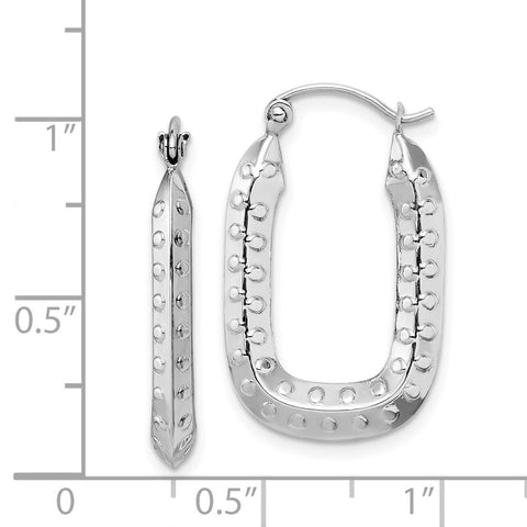 10k White Gold Polished Textured Rectangle Hoop Earrings-WBC-10TC412W