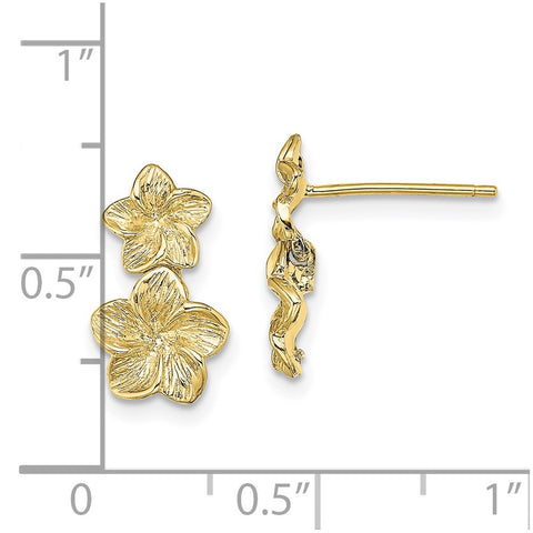 10k Double Plumeria Flower Post Dangle Earrings-WBC-10TE722