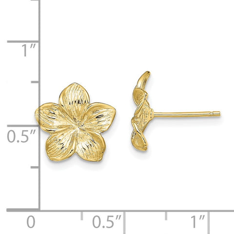 10K Plumeria Flower Post Earrings-WBC-10TE723