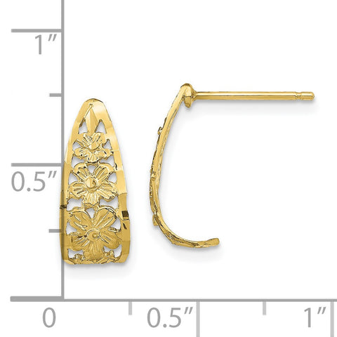 10K D/C Flower J-Hoop Post Earrings-WBC-10TE733
