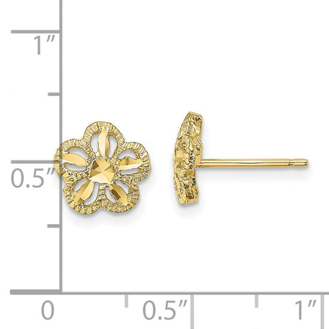 10K Diamond-cut Flower Post Earrings-WBC-10TE736
