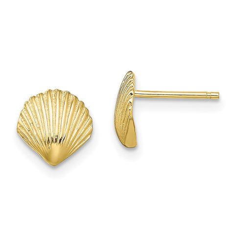 10K Scallop Shell Post Earrings-WBC-10TE782