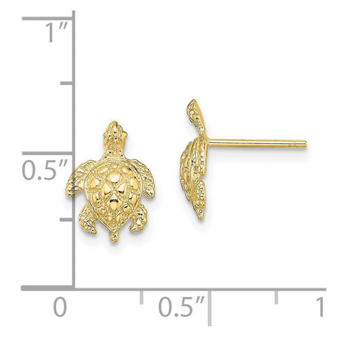 10K 2-D  Textured Sea Turtle Post Earrings-WBC-10TE828