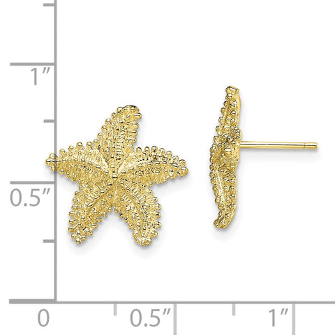 10K Textured Beaded Starfish Post Earrings-WBC-10TE868