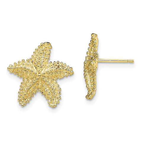 10K Textured Beaded Starfish Post Earrings-WBC-10TE868