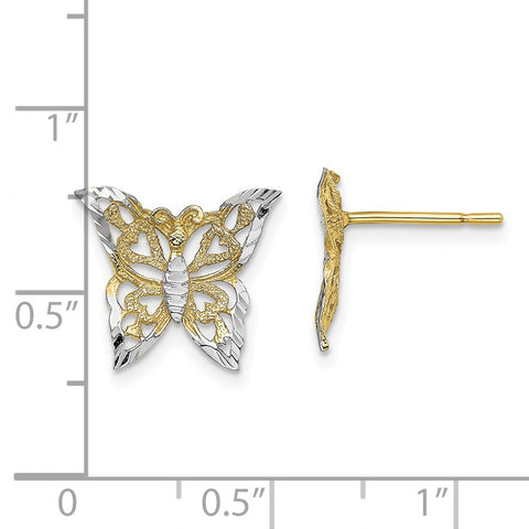 10k w/Rhodium Butterfly Post Earrings-WBC-10TE894