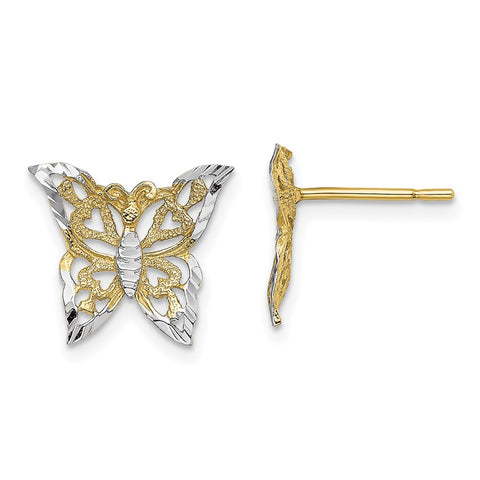 10k w/Rhodium Butterfly Post Earrings-WBC-10TE894