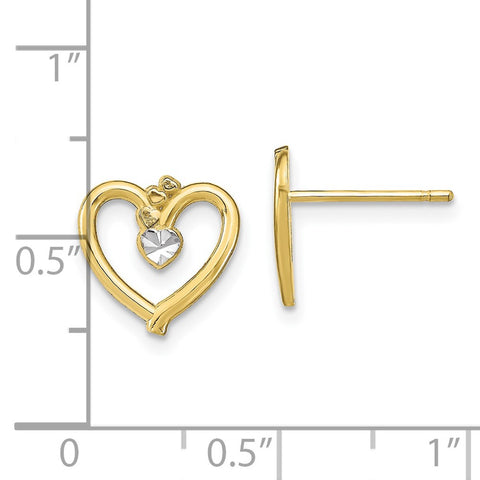 10k w/ Rhodium D/C Heart Post Earrings-WBC-10TE912